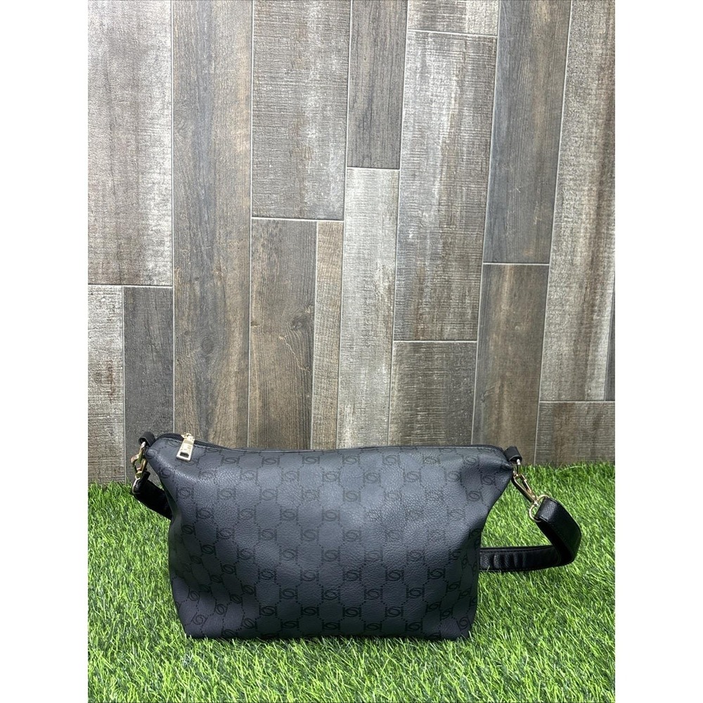Black Faux Leather Crossbody Bag Gold Hardware Minimalist Chic Purse